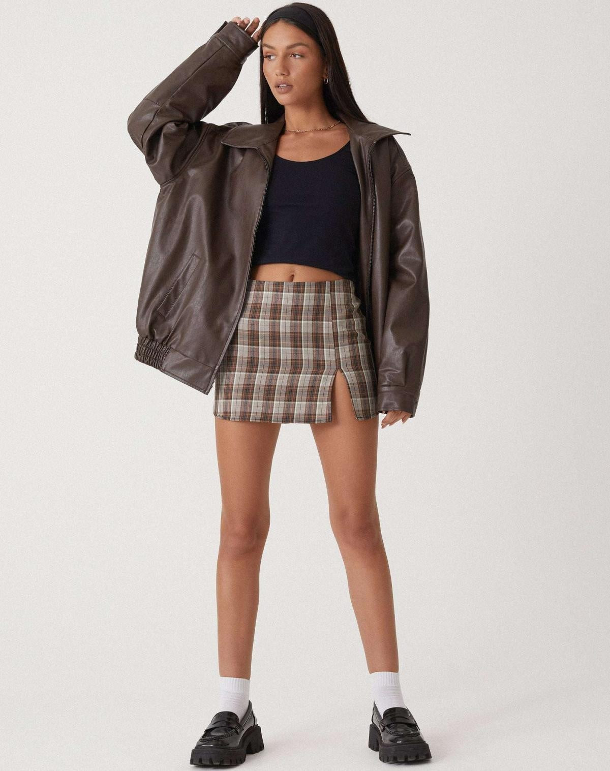 Chaqueta de Cuero Oversize Biker Mujer Cremallera