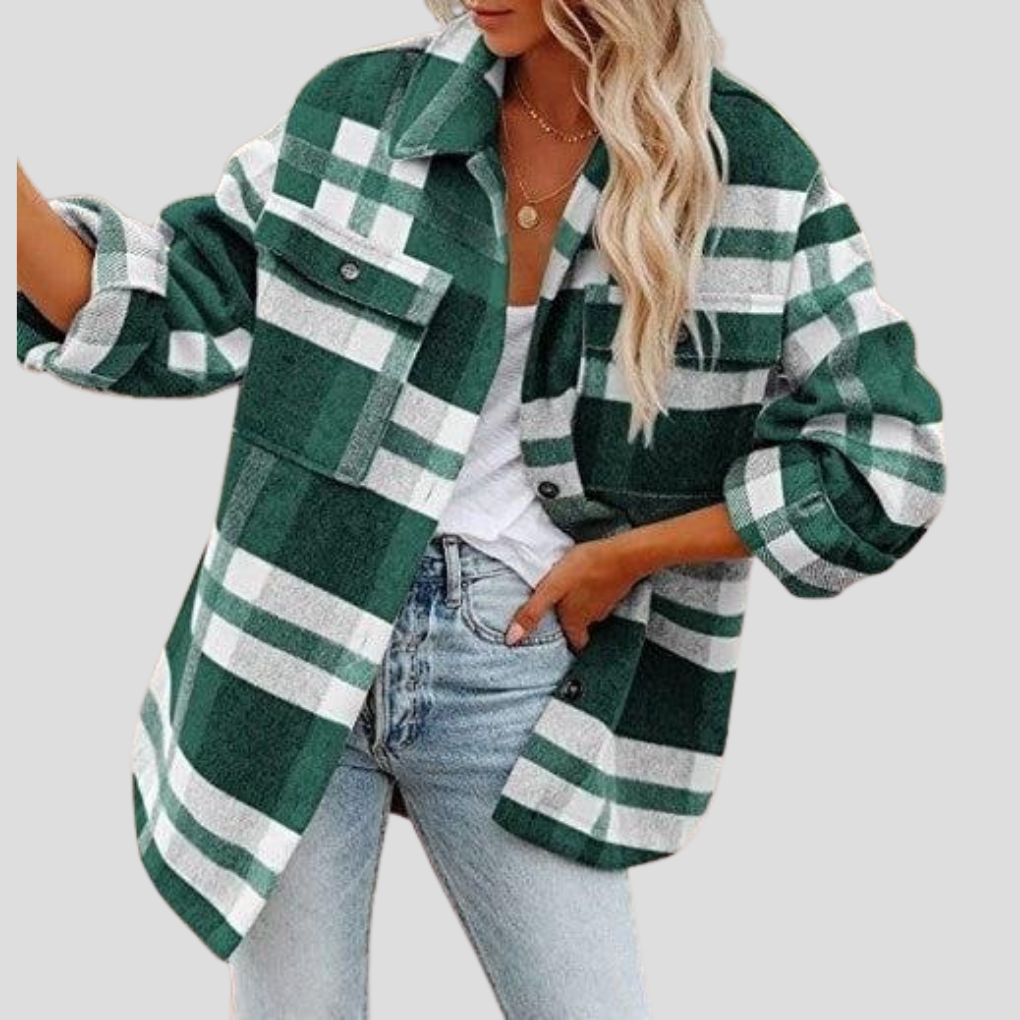 Sobrecamisa Mujer de Cuadros Oversize Manga Larga Bolsillos