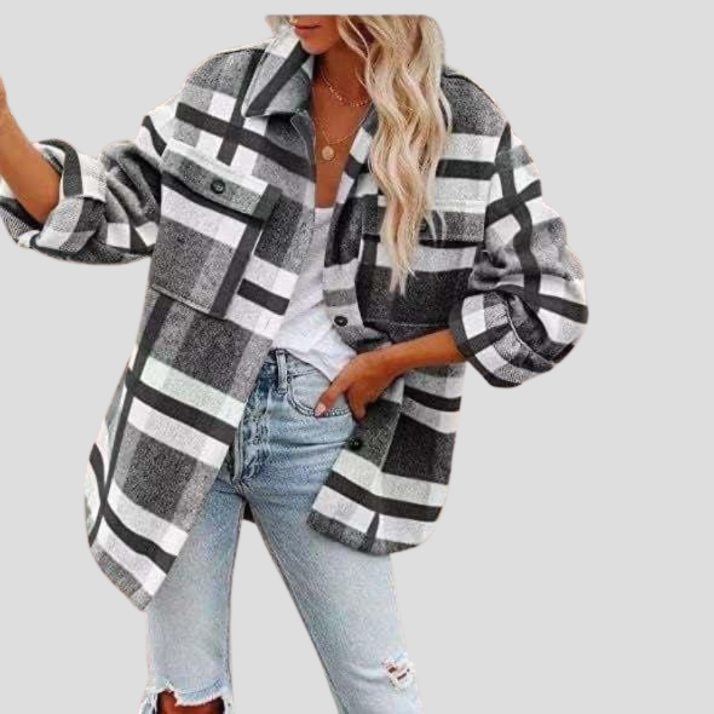 Sobrecamisa Mujer de Cuadros Oversize Manga Larga Bolsillos