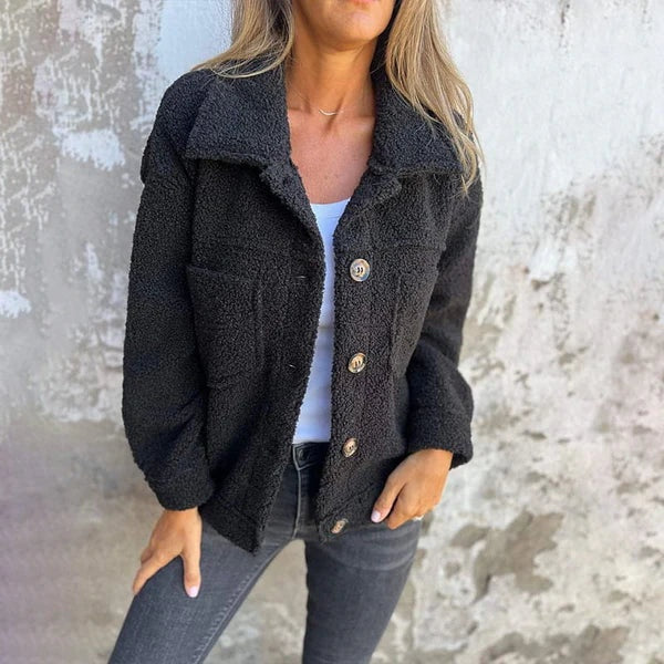 Alma | Chaqueta de Borreguito Corta Mujer Solapa Botones