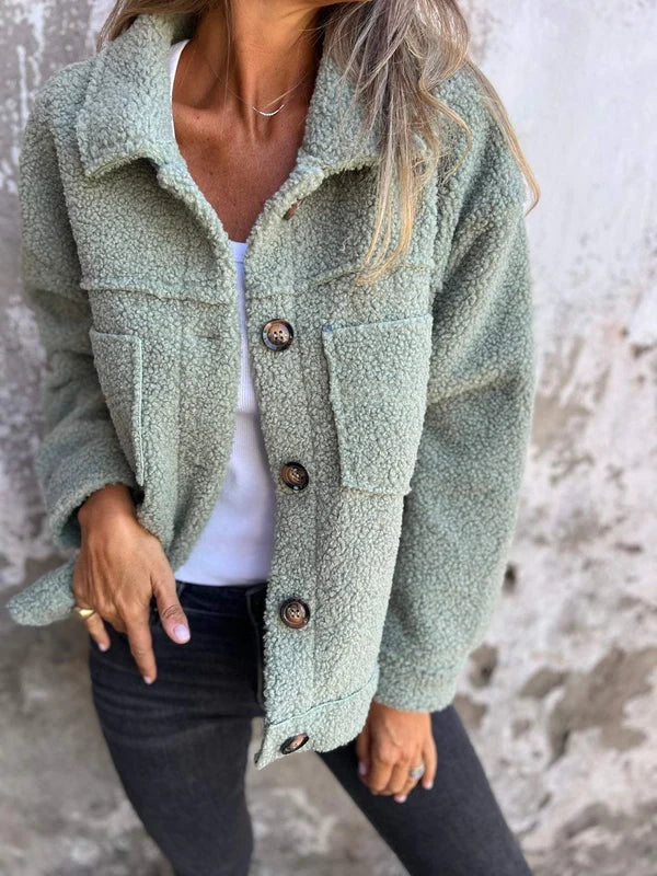 Alma | Chaqueta de Borreguito Corta Mujer Solapa Botones