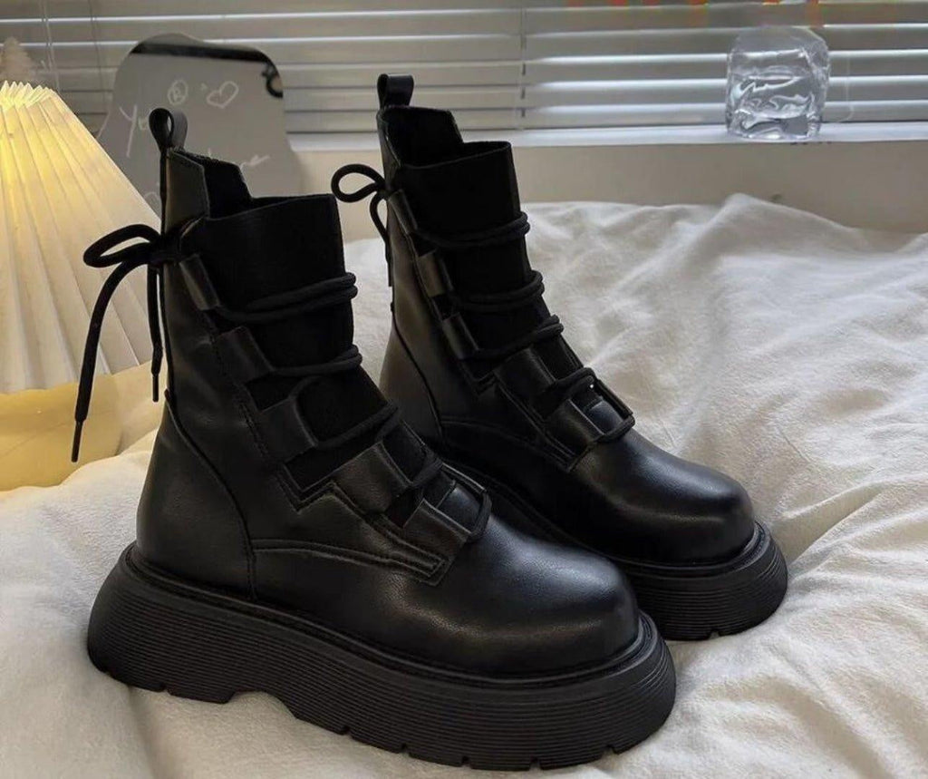 Botas Militares Plataforma Mujer con Cordones y Hebillas