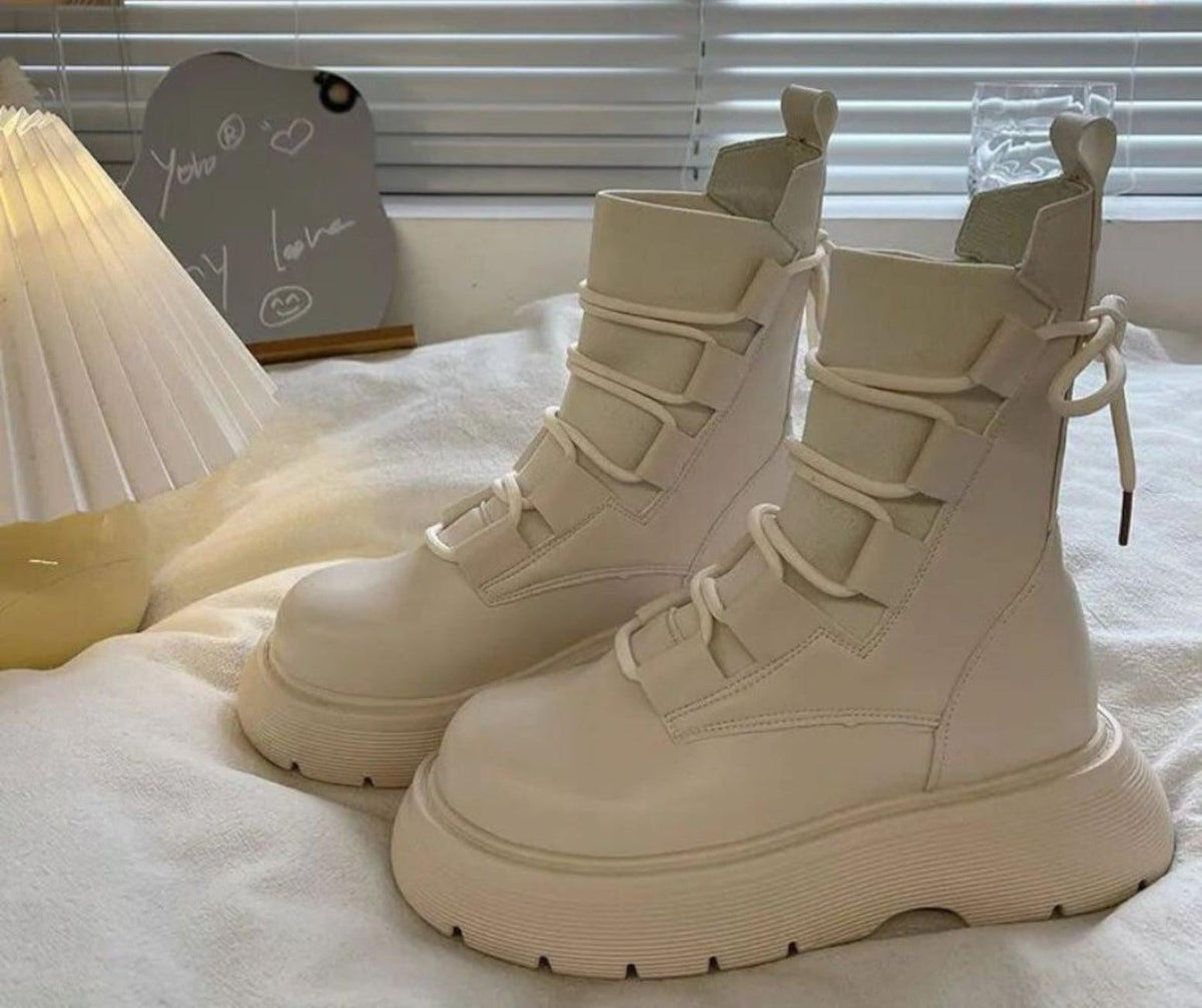 Botas Militares Plataforma Mujer con Cordones y Hebillas
