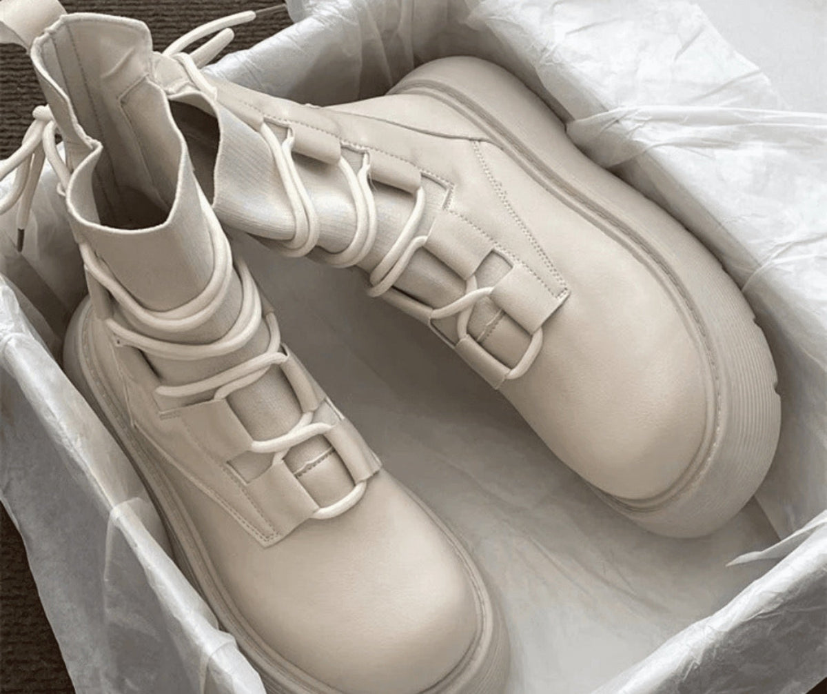 Botas Militares Plataforma Mujer con Cordones y Hebillas