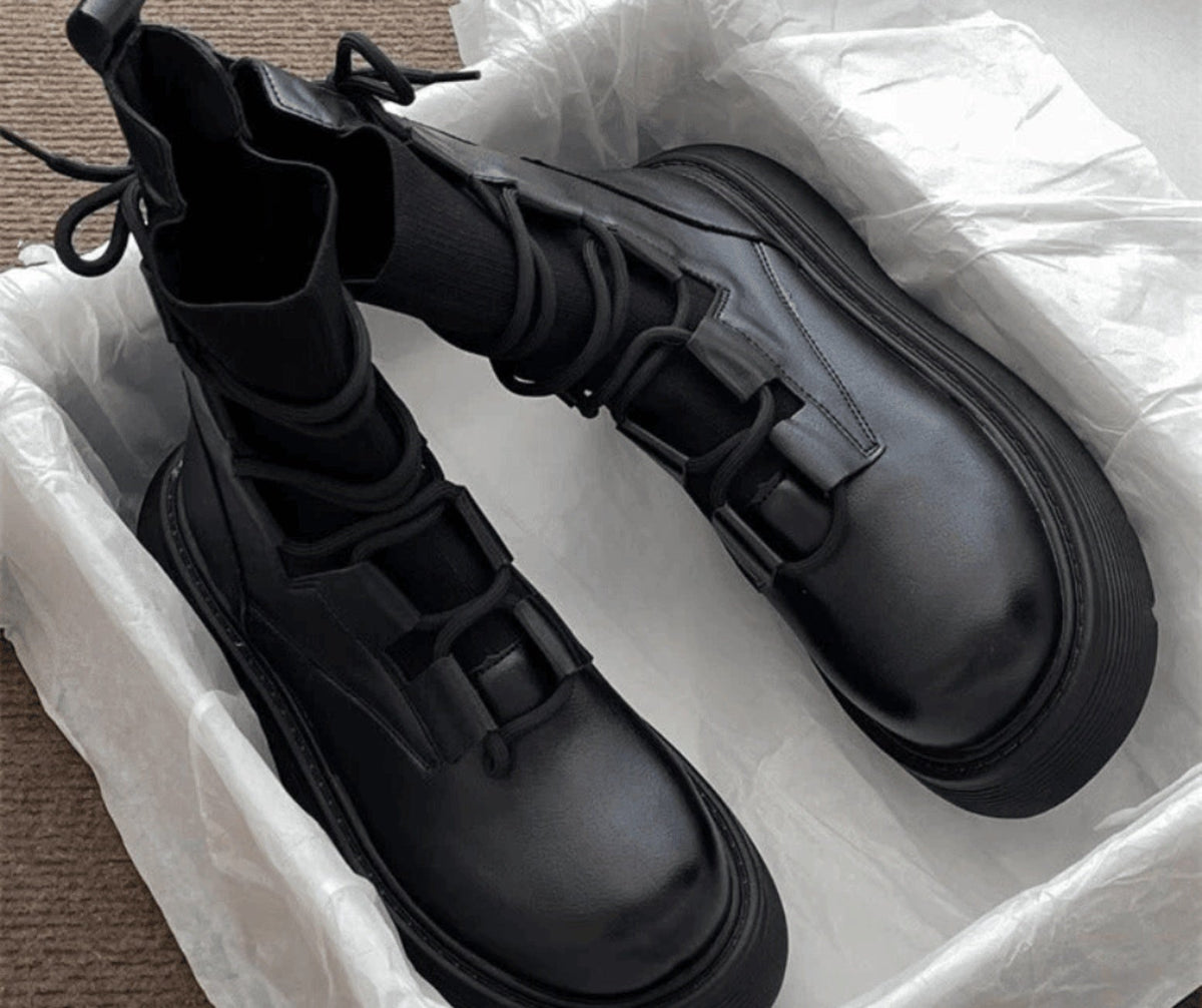 Botas Militares Plataforma Mujer con Cordones y Hebillas