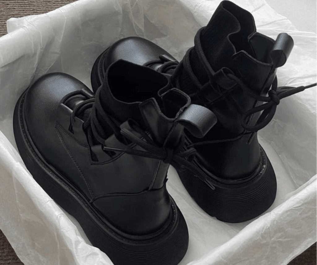 Botas Militares Plataforma Mujer con Cordones y Hebillas