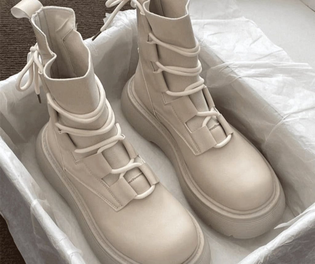 Botas Militares Plataforma Mujer con Cordones y Hebillas