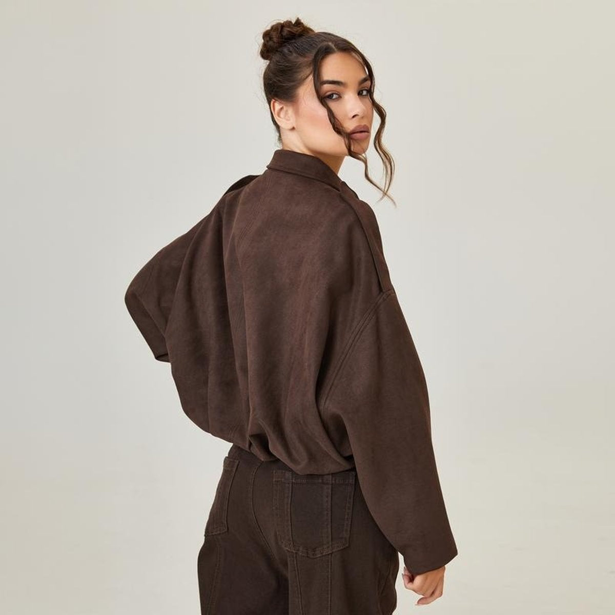 Chaqueta de Ante Mujer Oversize Bomber Manga Larga