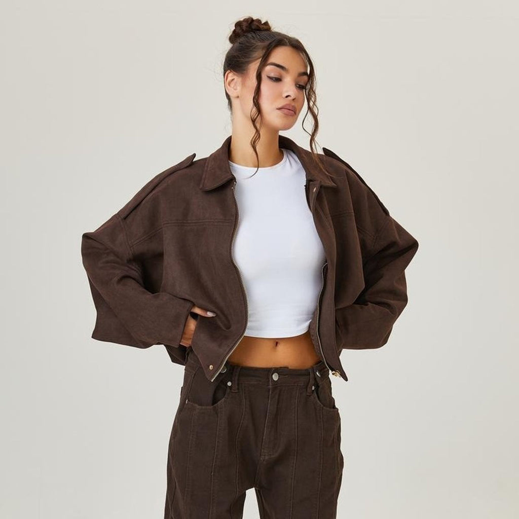 Chaqueta de Ante Mujer Oversize Bomber Manga Larga