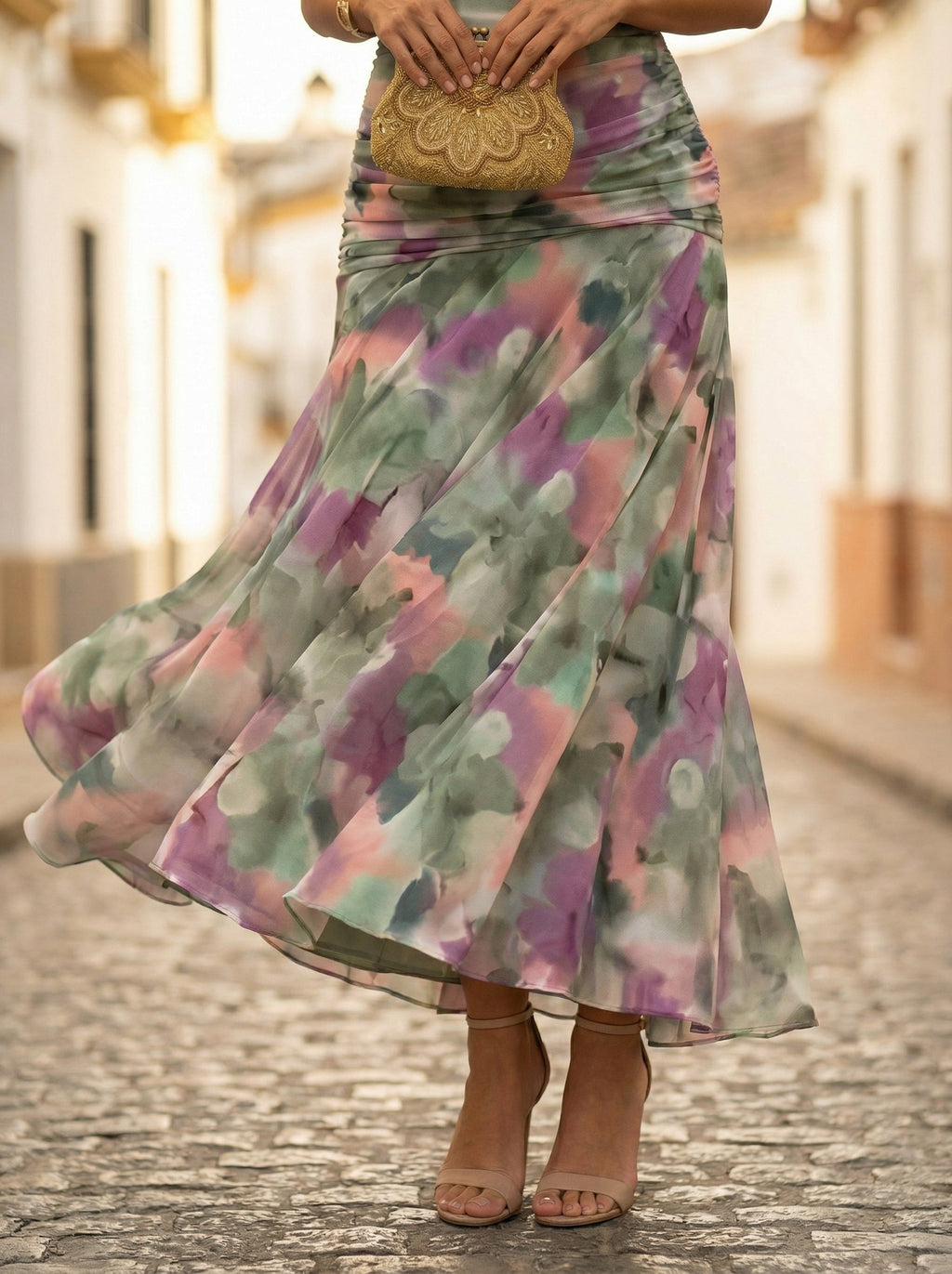 Vestido Largo de Gala Hombros Descubiertos Mujer Plisado