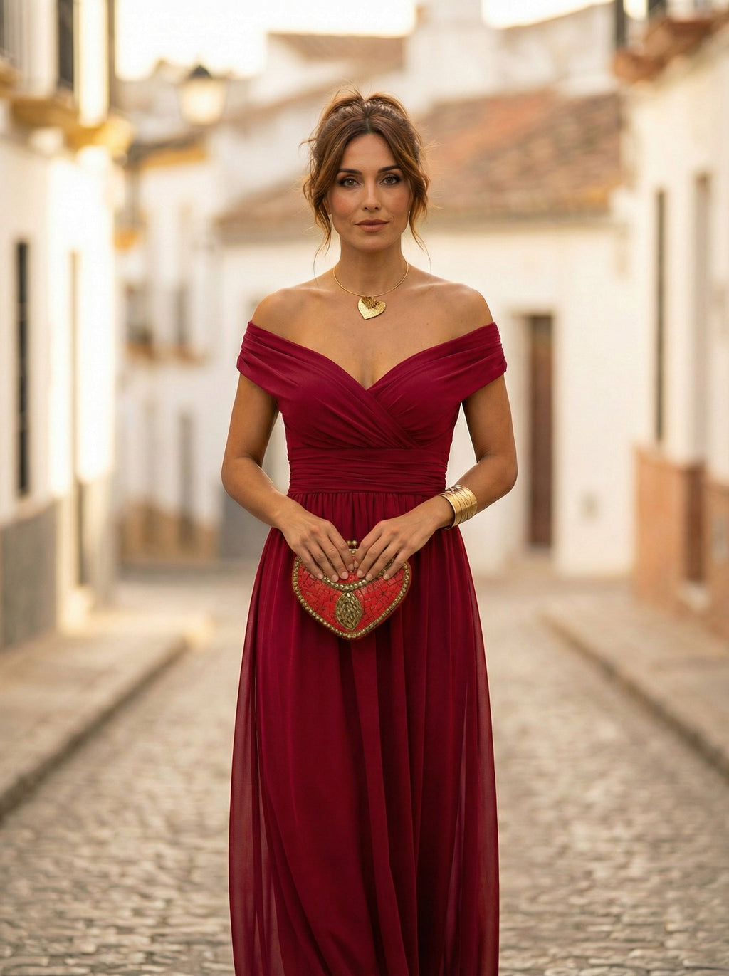 Vestido Largo de Gala Hombros Descubiertos Mujer Plisado