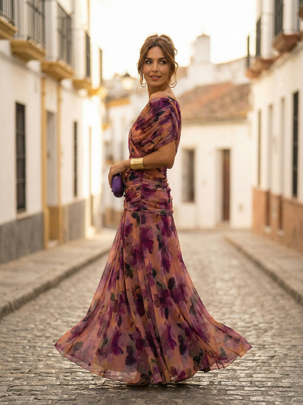Vestido Largo de Gala Hombros Descubiertos Mujer Plisado