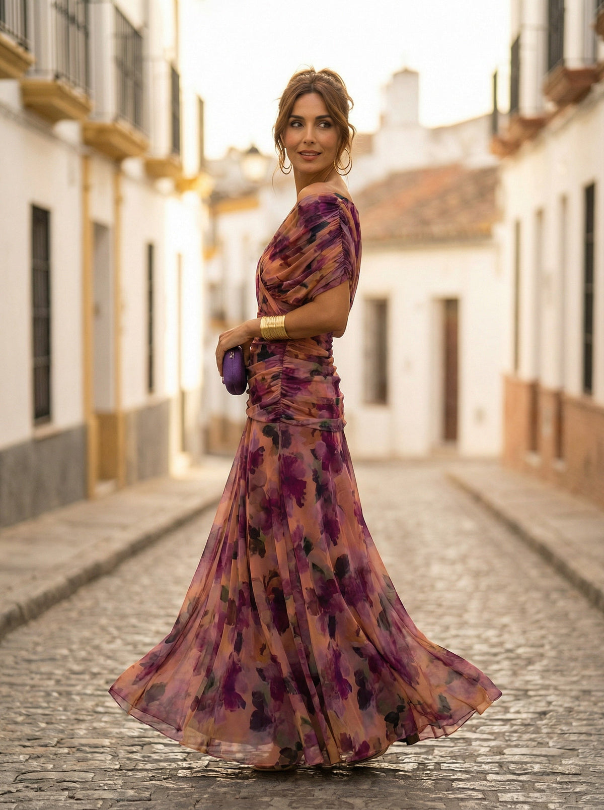 Vestido Largo de Gala Hombros Descubiertos Mujer Plisado