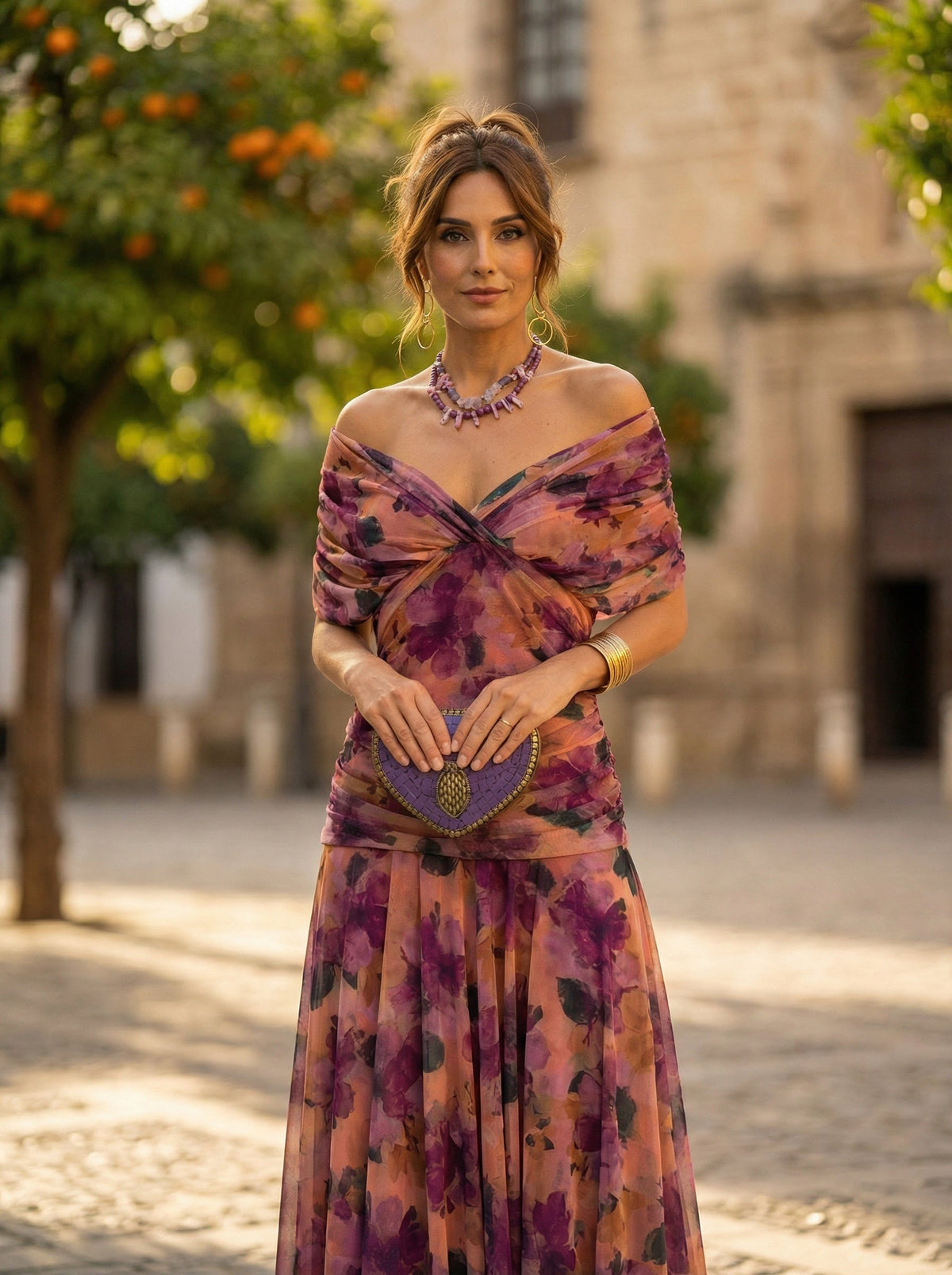 Vestido Largo de Gala Hombros Descubiertos Mujer Plisado