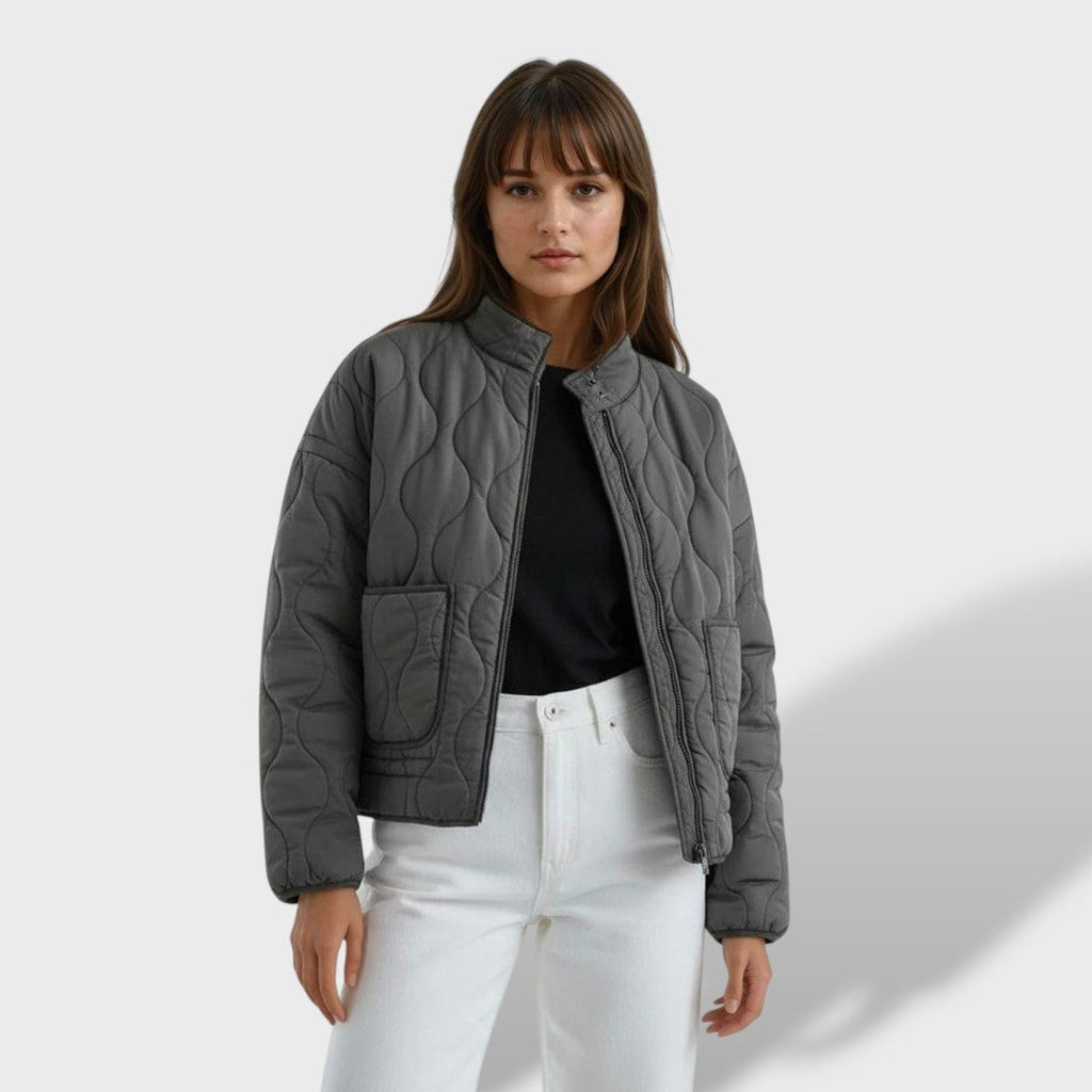 Chaqueta Acolchada Corta Mujer Cuello Mao Cremallera