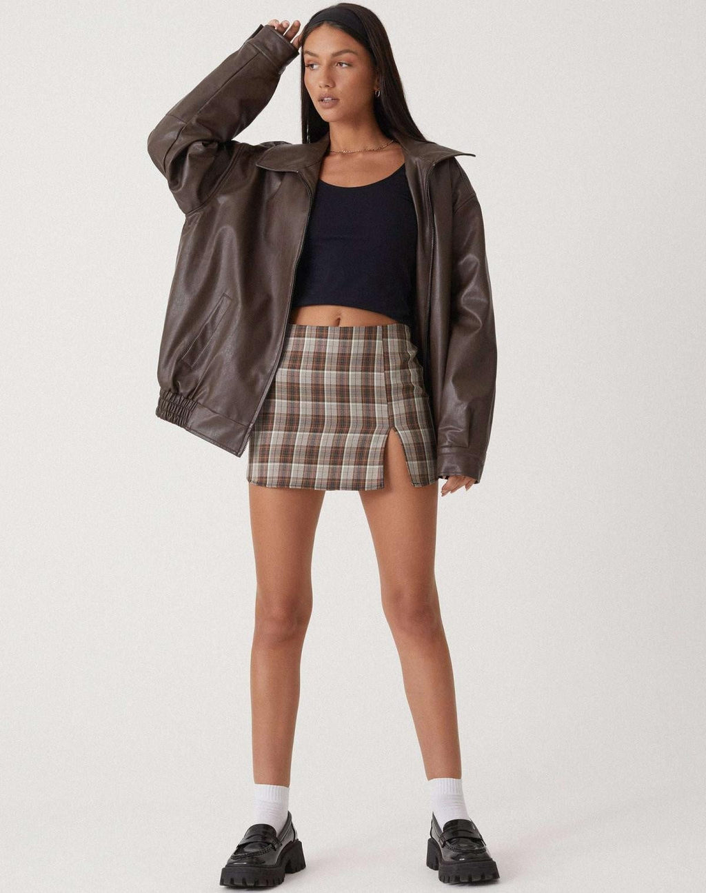 Chaqueta de Polipiel Oversize Mujer Cremallera Cuello Solapa
