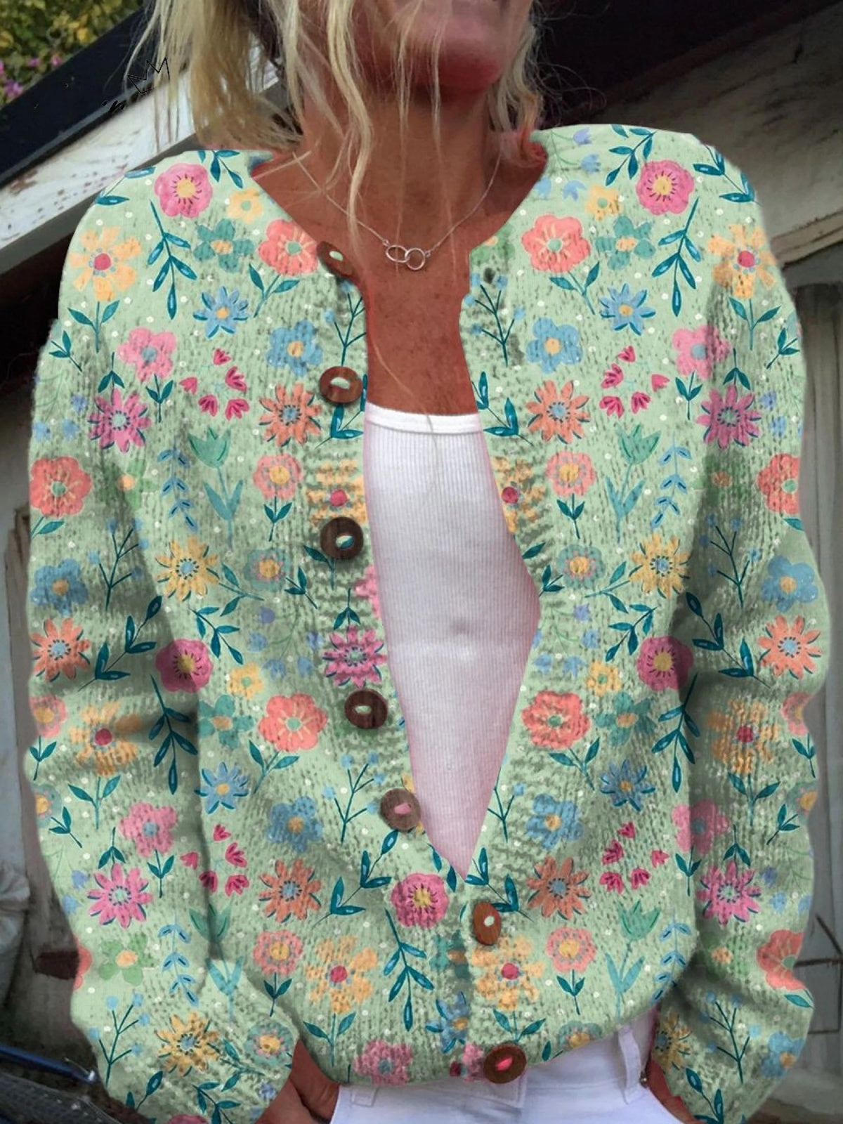 Amaia | Chaqueta de Punto Estampada Mujer Botones Floral