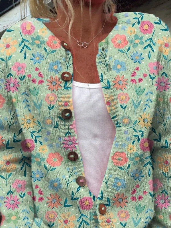 Amaia | Chaqueta de Punto Estampada Mujer Botones Floral
