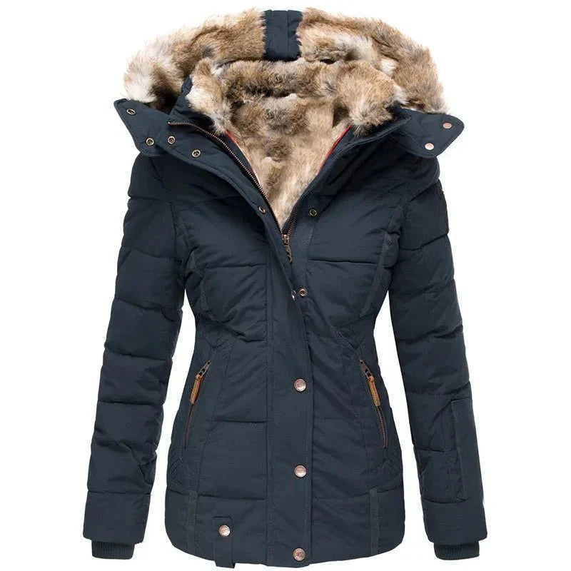 Paloma | Chaquetón Acolchado con Capucha de Pelo Mujer Slim Fit