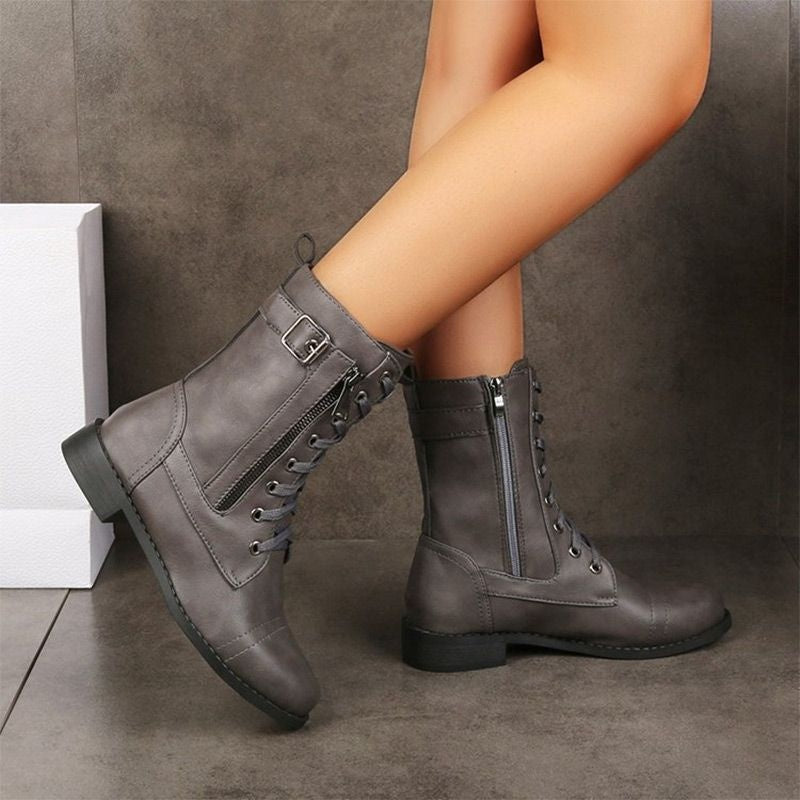 Botas Militares Planas Mujer con Cordones y Cremallera Lateral