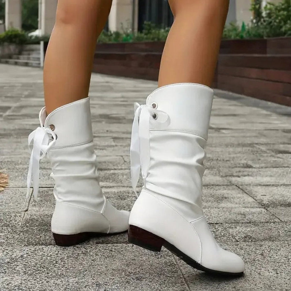 Botas Planas Mujer Caña Media con Cordones