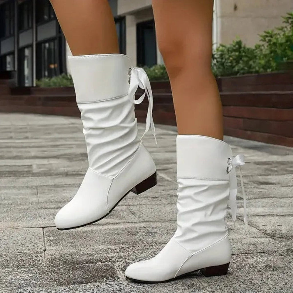 Botas Planas Mujer Caña Media con Cordones