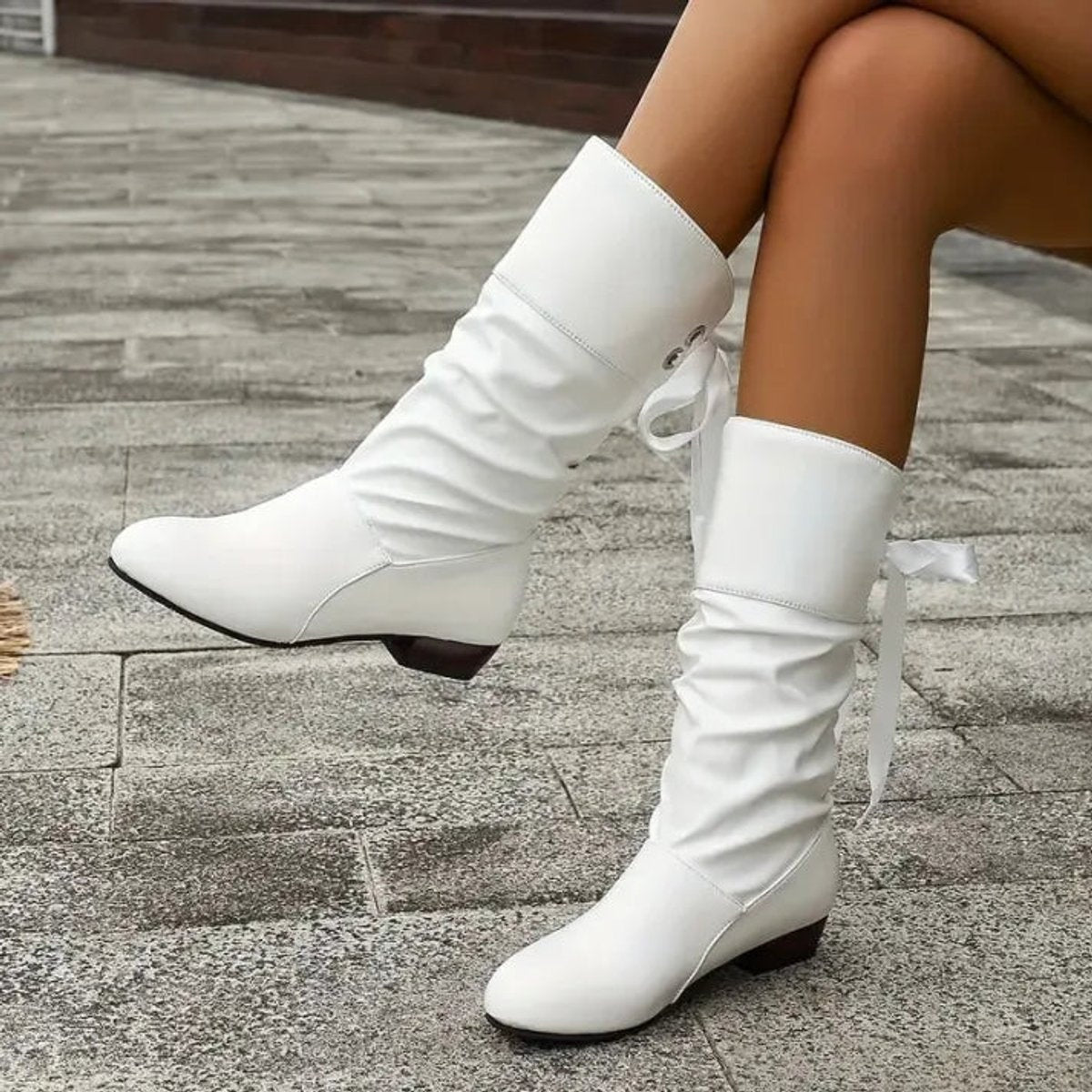 Botas Planas Mujer Caña Media con Cordones