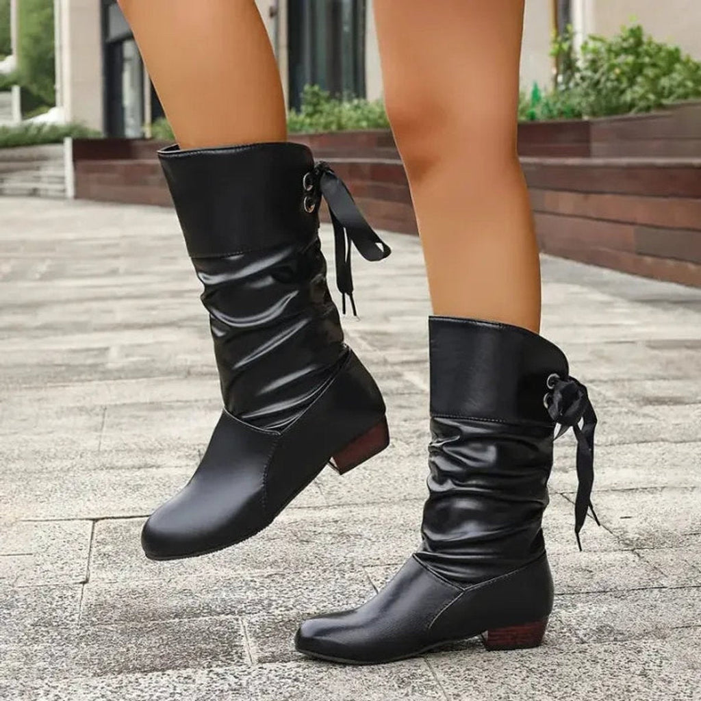 Botas Planas Mujer Caña Media con Cordones