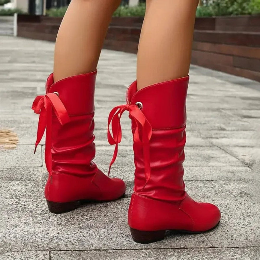 Botas Planas Mujer Caña Media con Cordones