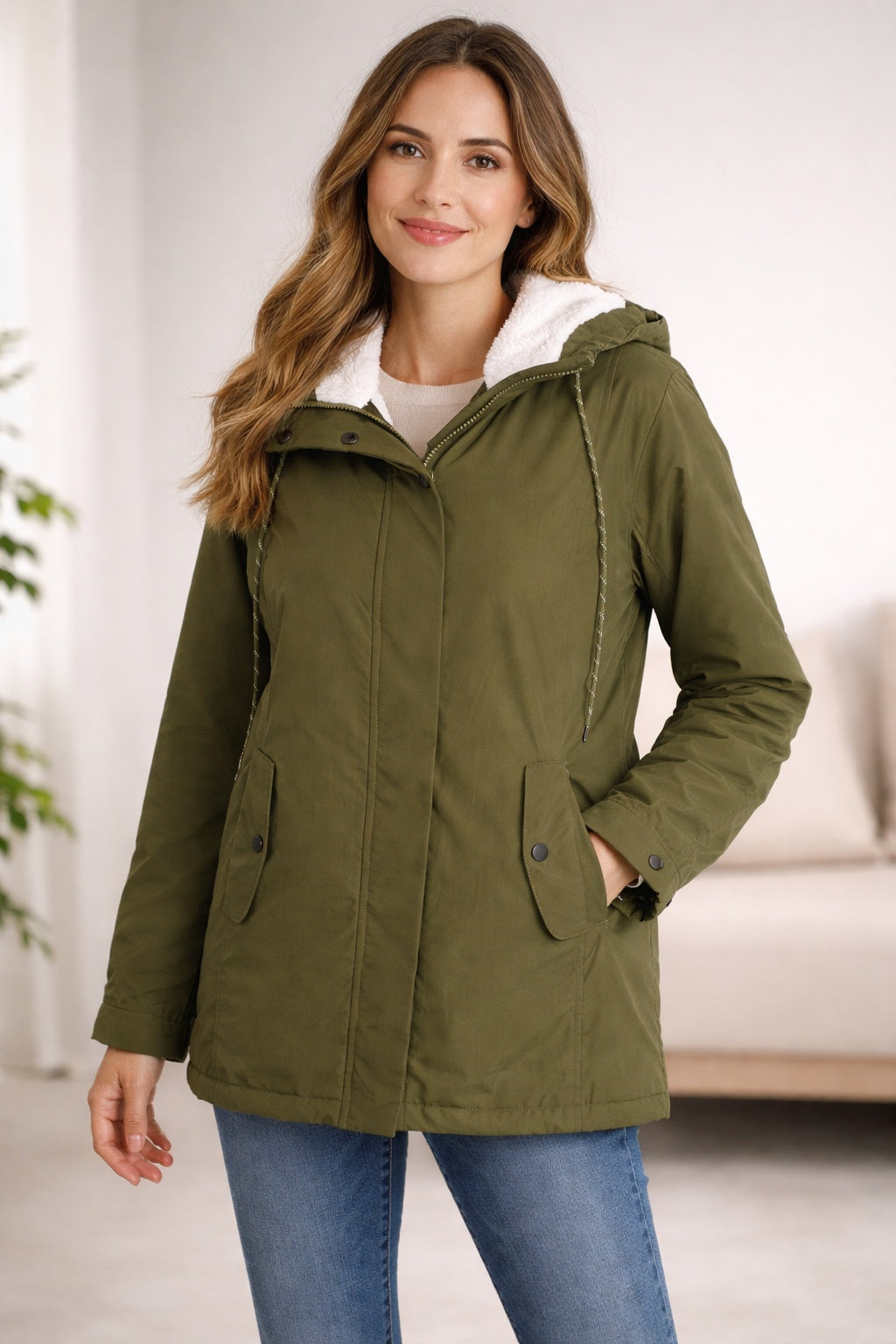 Parka Impermeable Mujer con Capucha Forrada