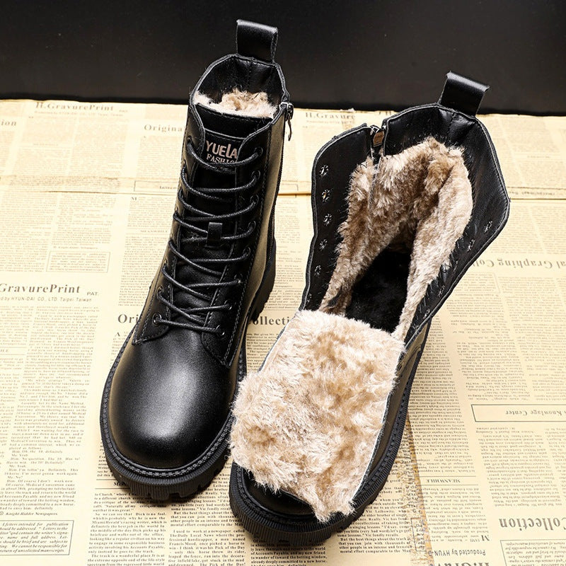Botas Planas de Invierno Mujer Forro Borreguito con Cordones