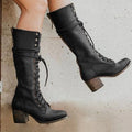 Botas de Piel con Cordones Mujer Caña Alta Tacón