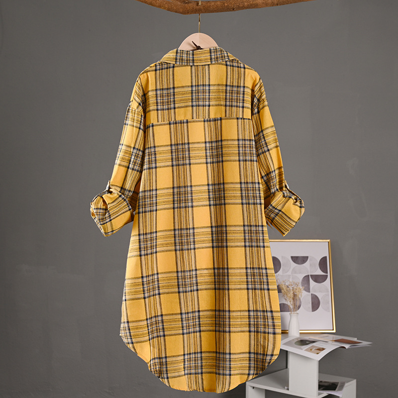 Sobrecamisa Mujer de Algodón de Cuadros Oversize Manga Larga