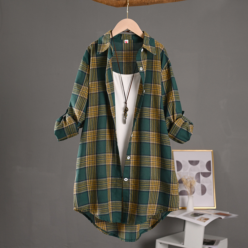 Sobrecamisa Mujer de Algodón de Cuadros Oversize Manga Larga