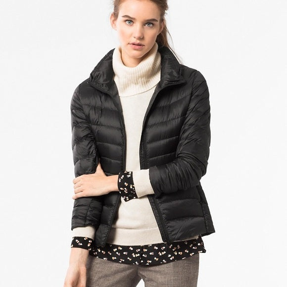 Chaqueta de Plumas Ligera Mujer Cuello Alto Corte Ajustado