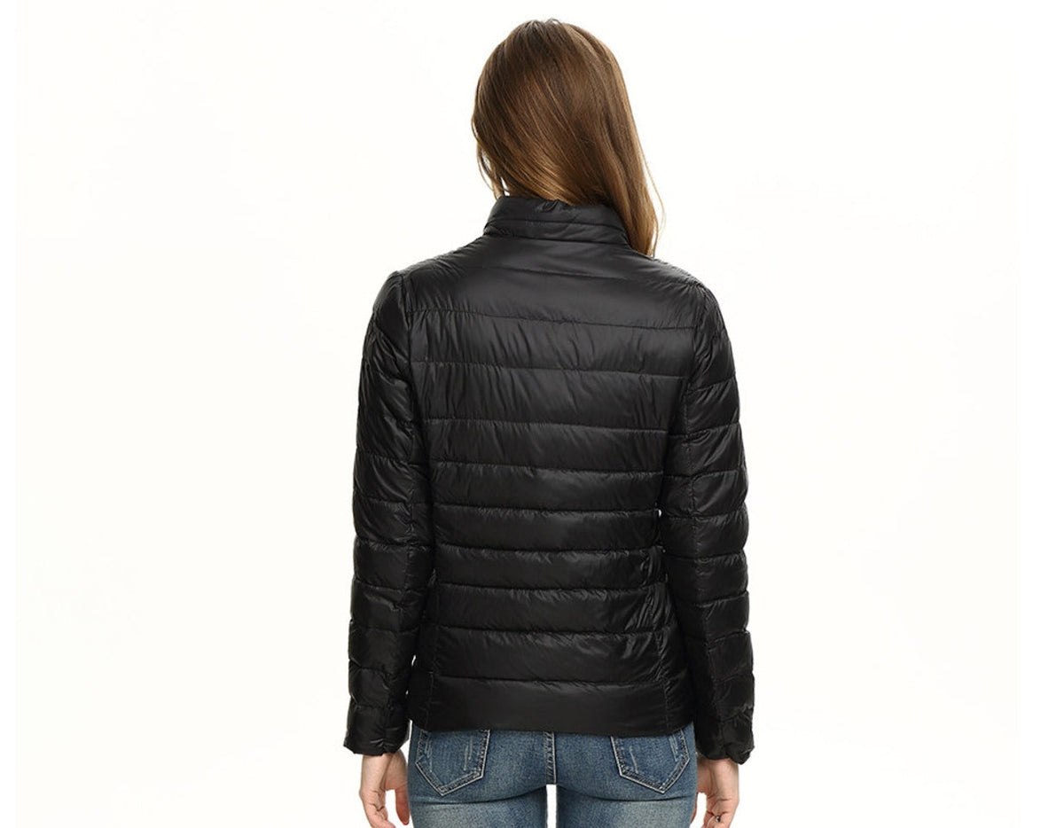 Chaqueta de Plumas Ligera Mujer Cuello Alto Corte Ajustado