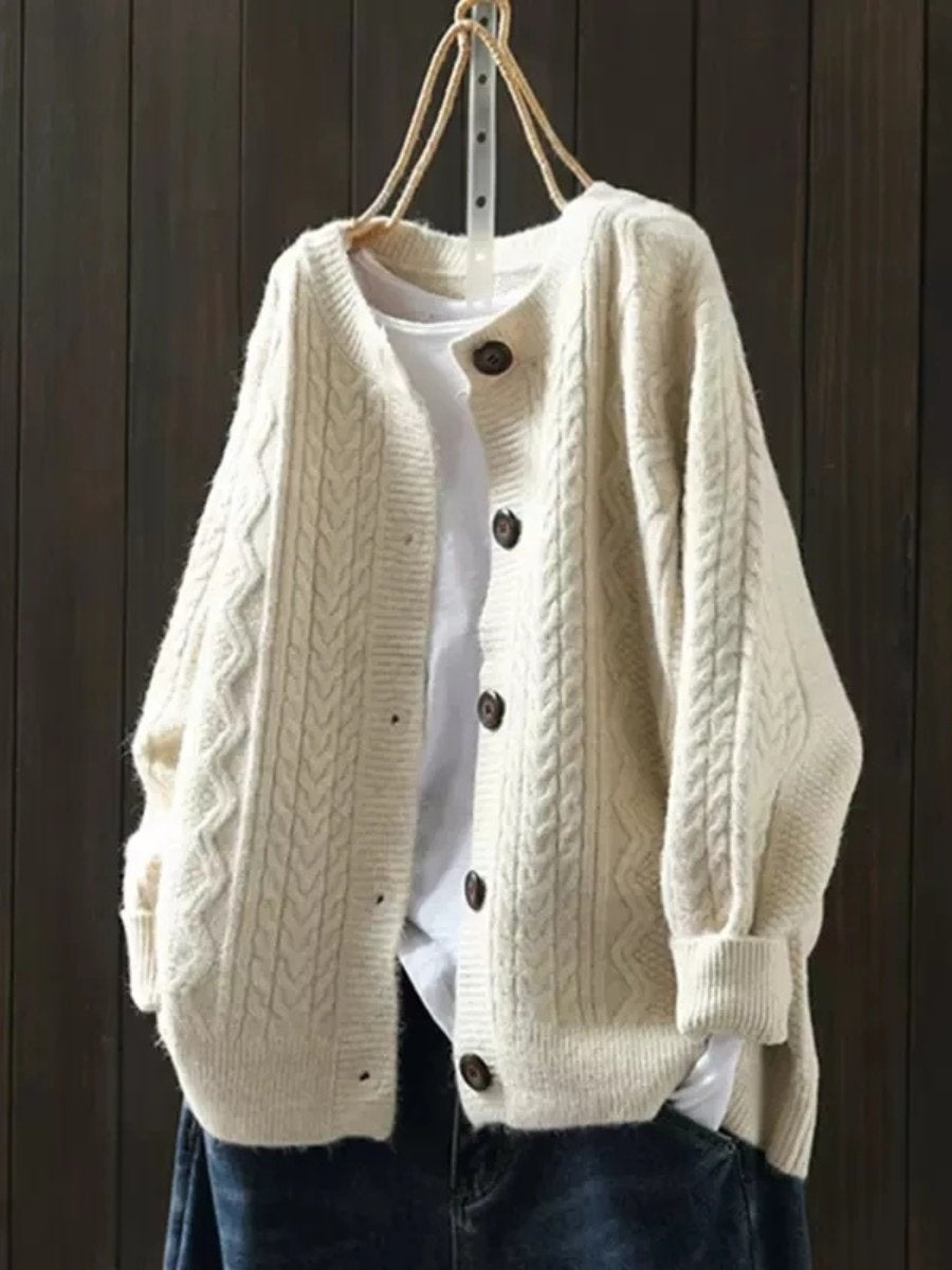 Jersey de Punto Trenzado Oversize Mujer Botonera