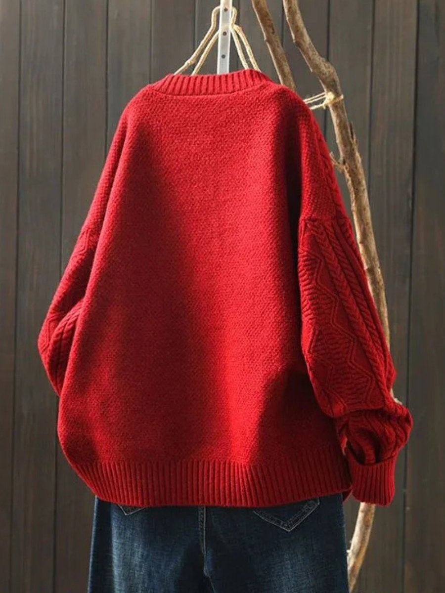 Jersey de Punto Trenzado Oversize Mujer Botonera