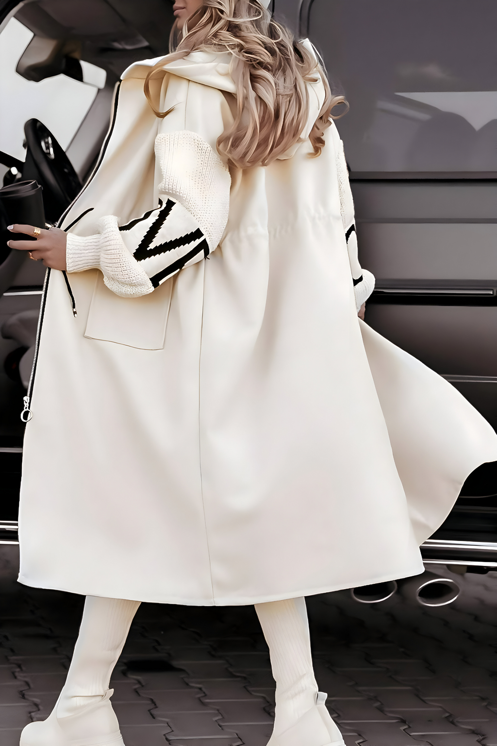 Parka Largo con Capucha Mujer Mangas de Punto Oversize