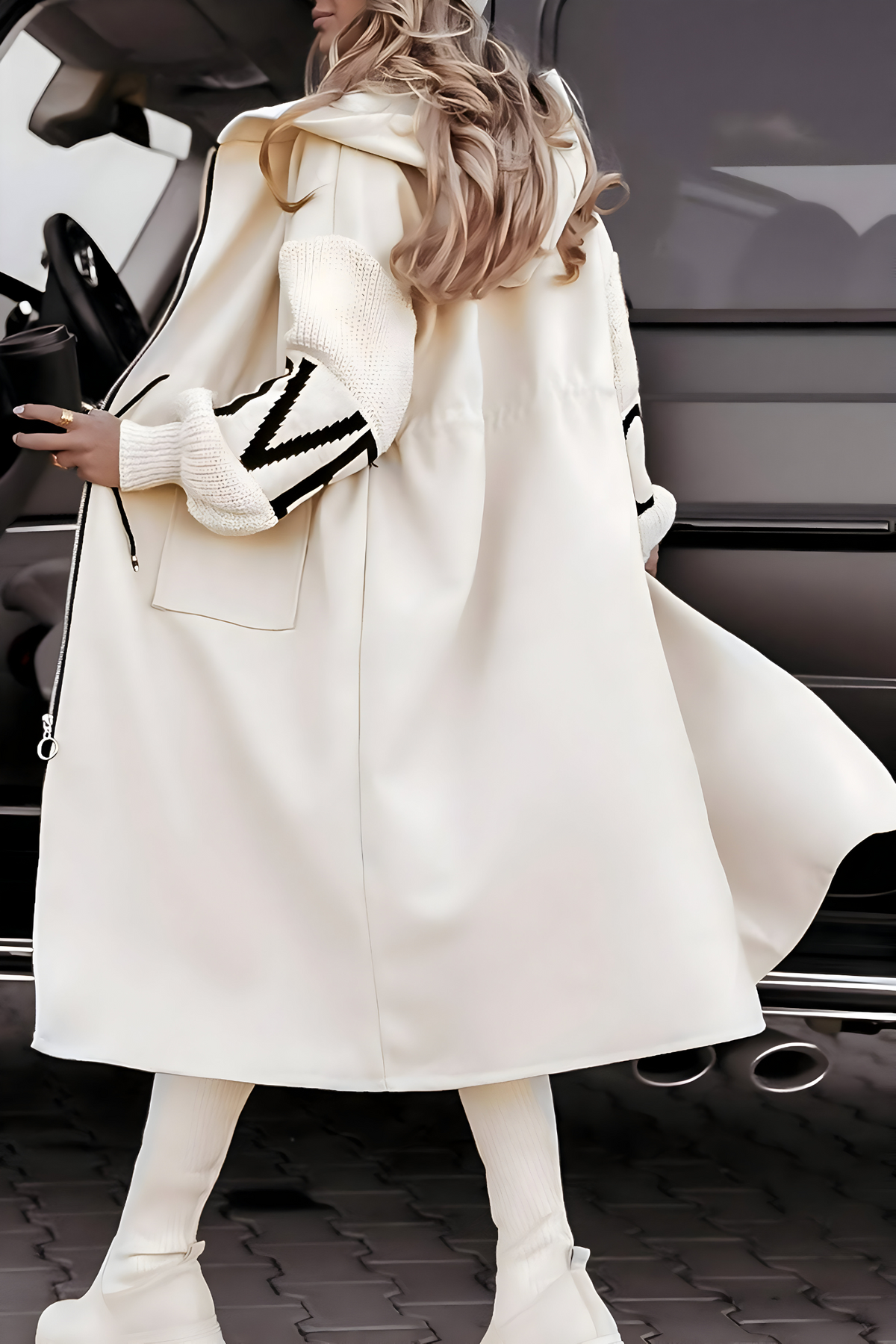 Parka Largo con Capucha Mujer Mangas de Punto Oversize