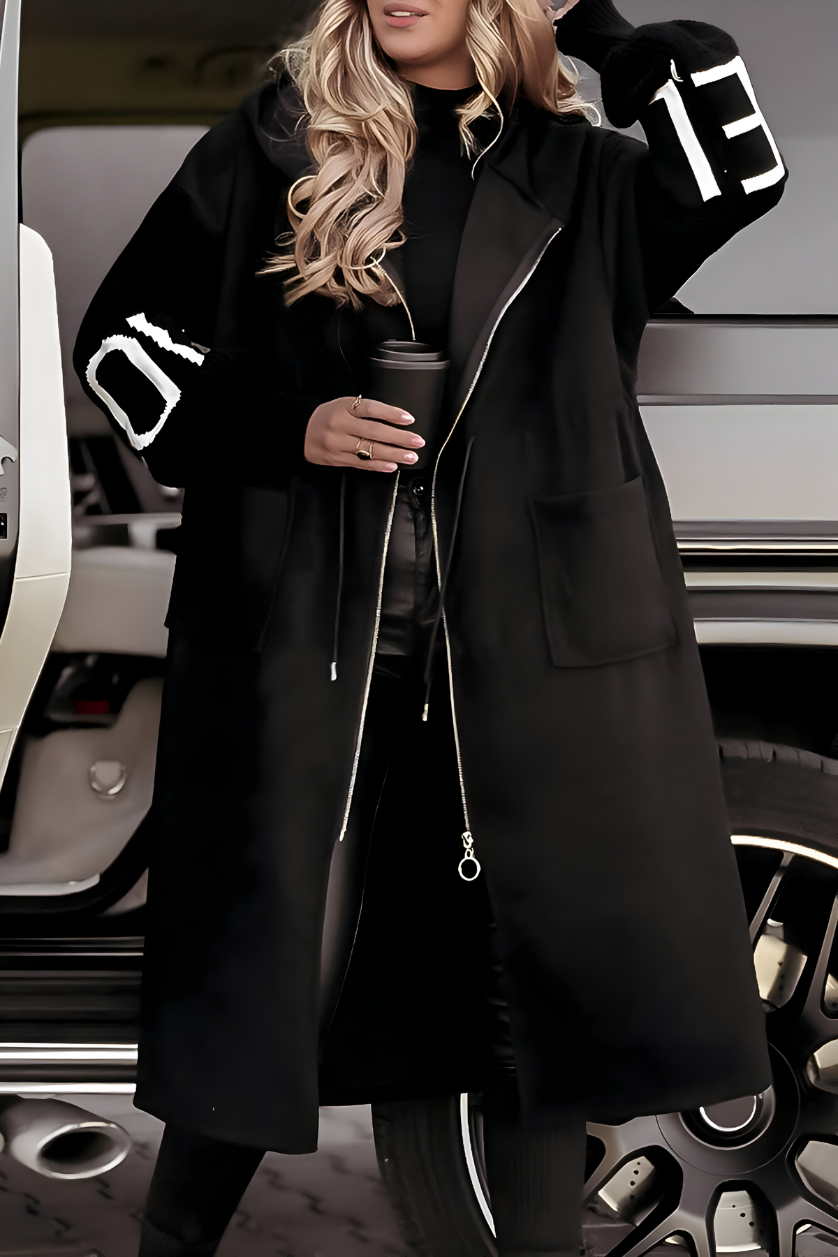 Parka Largo con Capucha Mujer Mangas de Punto Oversize