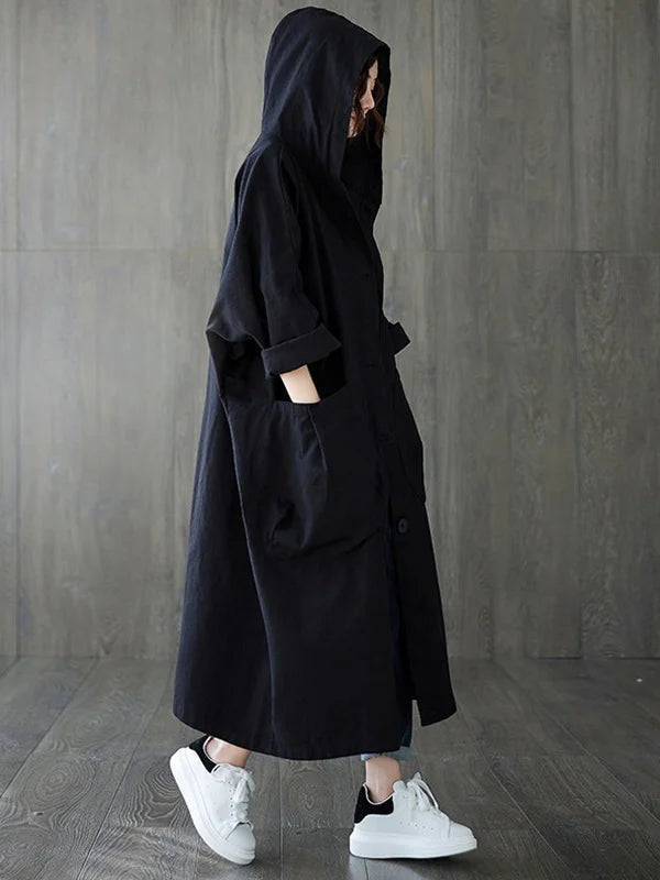 Trench Coat Largo con Capucha Mujer Oversize