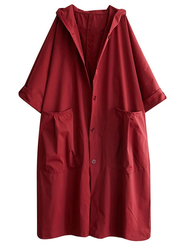 Trench Coat Largo con Capucha Mujer Oversize