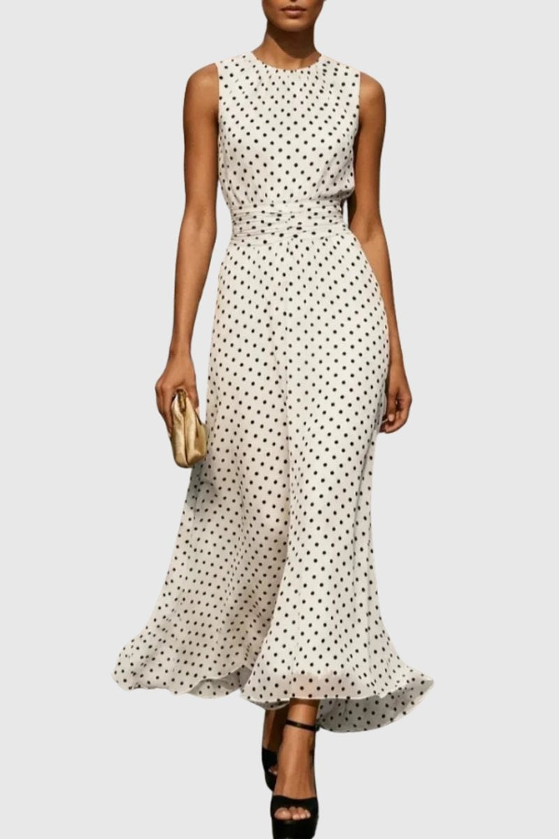 Vestido Largo Sin Mangas Mujer Cintura Ceñida Volante