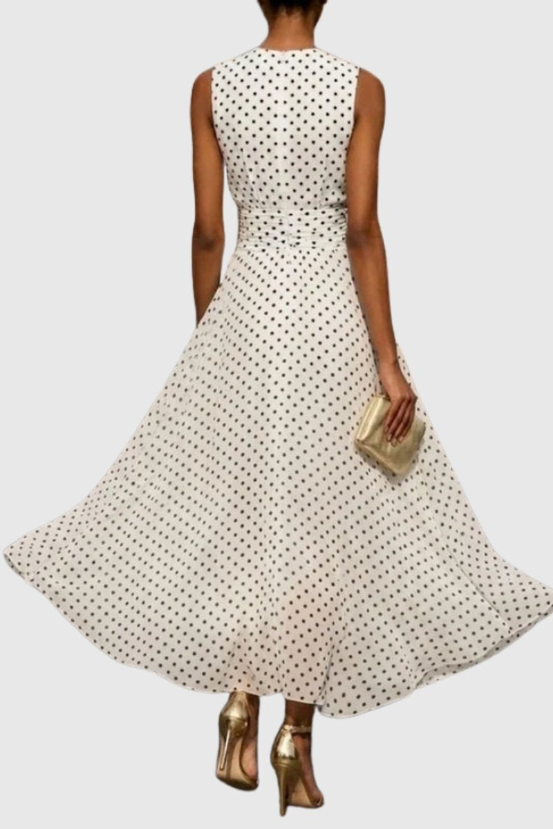 Vestido Largo Sin Mangas Mujer Cintura Ceñida Volante
