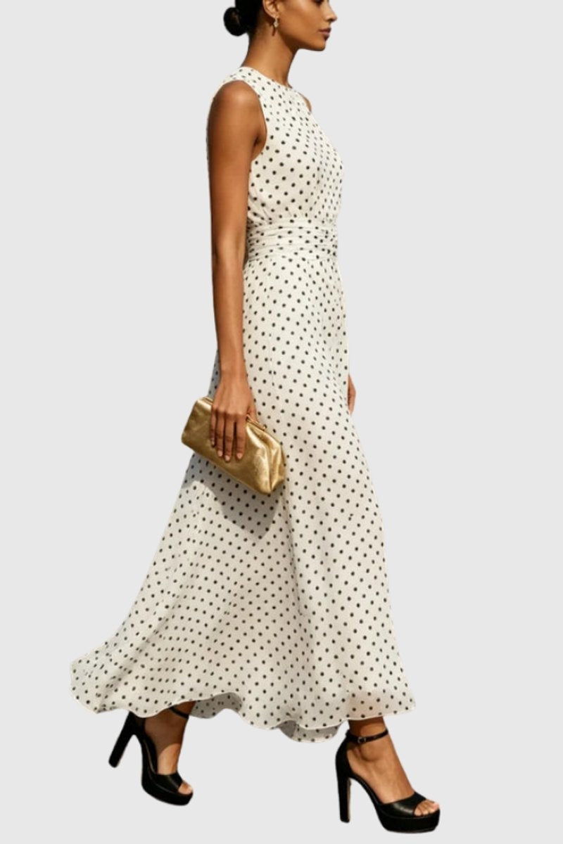 Vestido Largo Sin Mangas Mujer Cintura Ceñida Volante