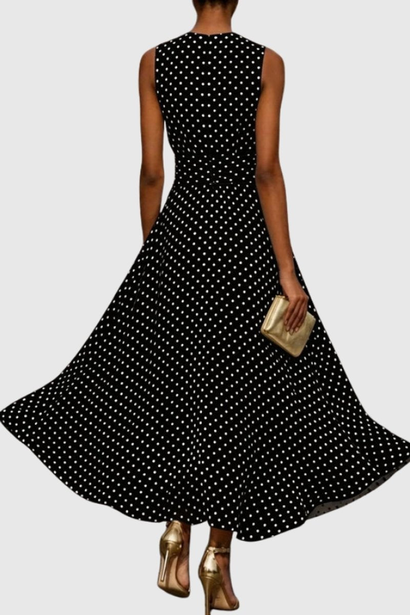 Vestido Largo Sin Mangas Mujer Cintura Ceñida Volante