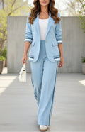 Jimena | Conjunto de Blazer y Pantalón de Pierna Ancha Mujer Rayas Laterales
