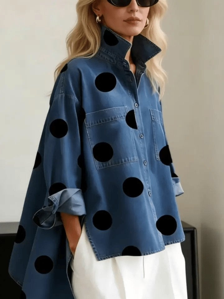 Camisa Vaquera Oversize Mujer de Lunares Manga Larga
