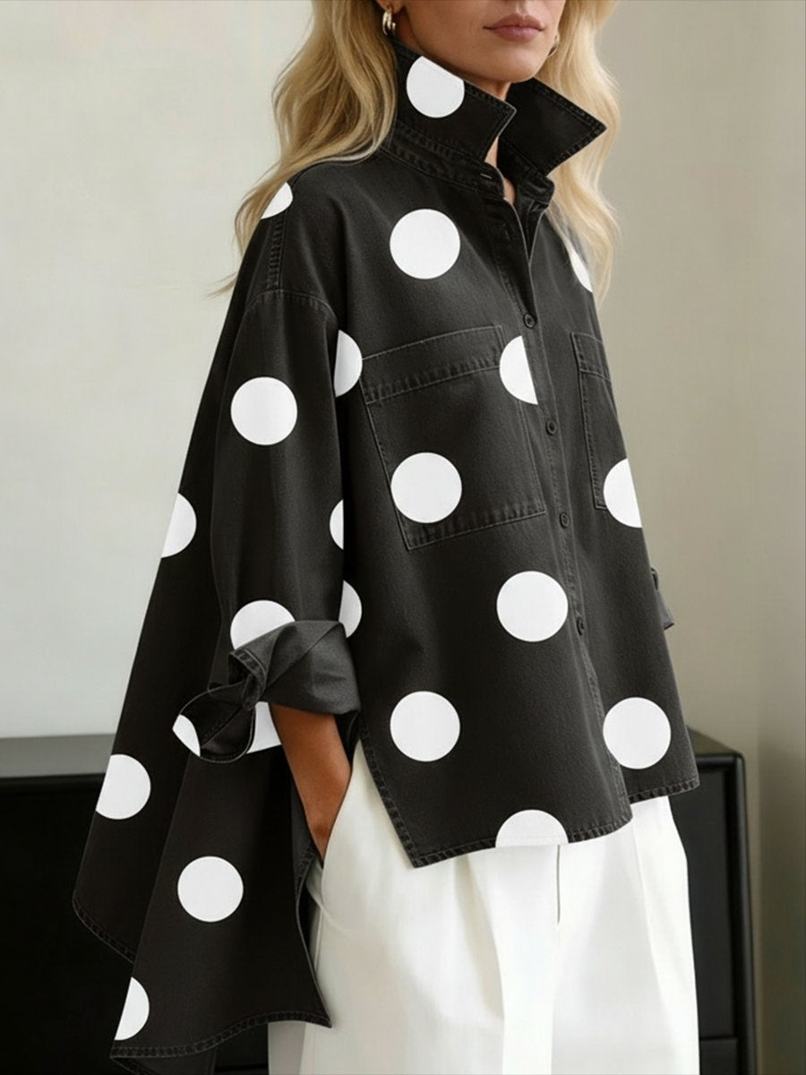 Camisa Vaquera Oversize Mujer de Lunares Manga Larga